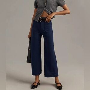 Anthropologie Maeve Colette Linen Blend High Waist Crop Wide Leg Pants Size 8